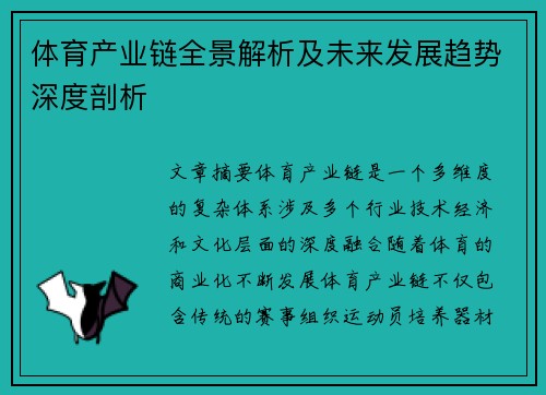 体育产业链全景解析及未来发展趋势深度剖析 体育产业链全景解析及未来发展趋势深度剖析