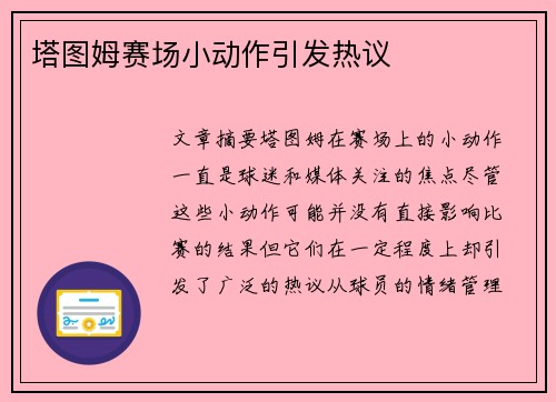 塔图姆赛场小动作引发热议