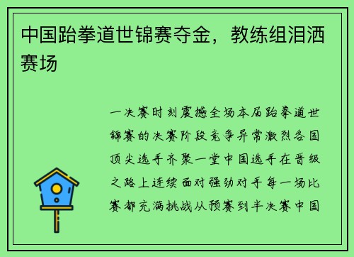 中国跆拳道世锦赛夺金，教练组泪洒赛场